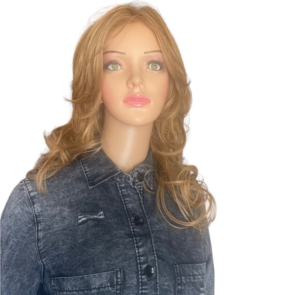 Thrill Jeans Hi Low Denim 
Shirt Women Dark Gray Acid
Wash Destroyed size M - Picture 9 of 15